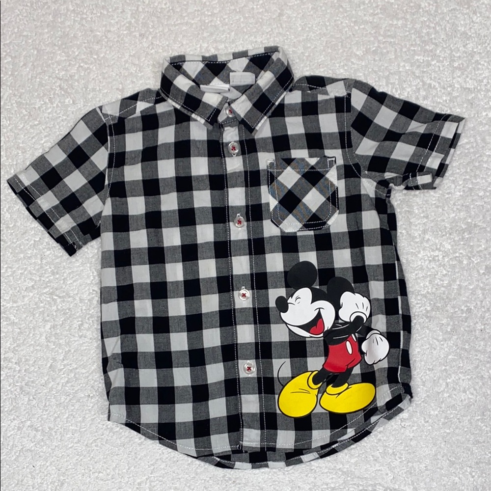 Disney Mickey mouse black white checked short sleeve button down 18m